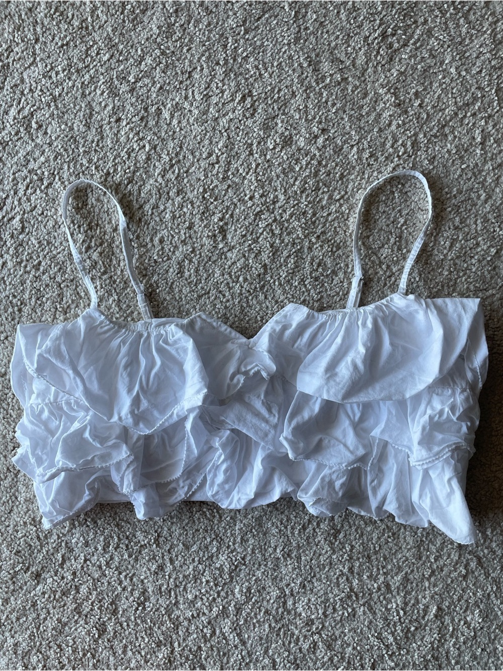 Free People White Ruffled Crop Top Spaghetti Straps Women Size S Summer Boho